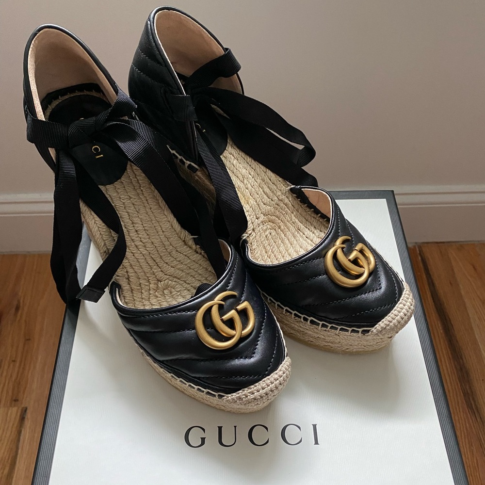 Gucci Leather Platform Espadrilles